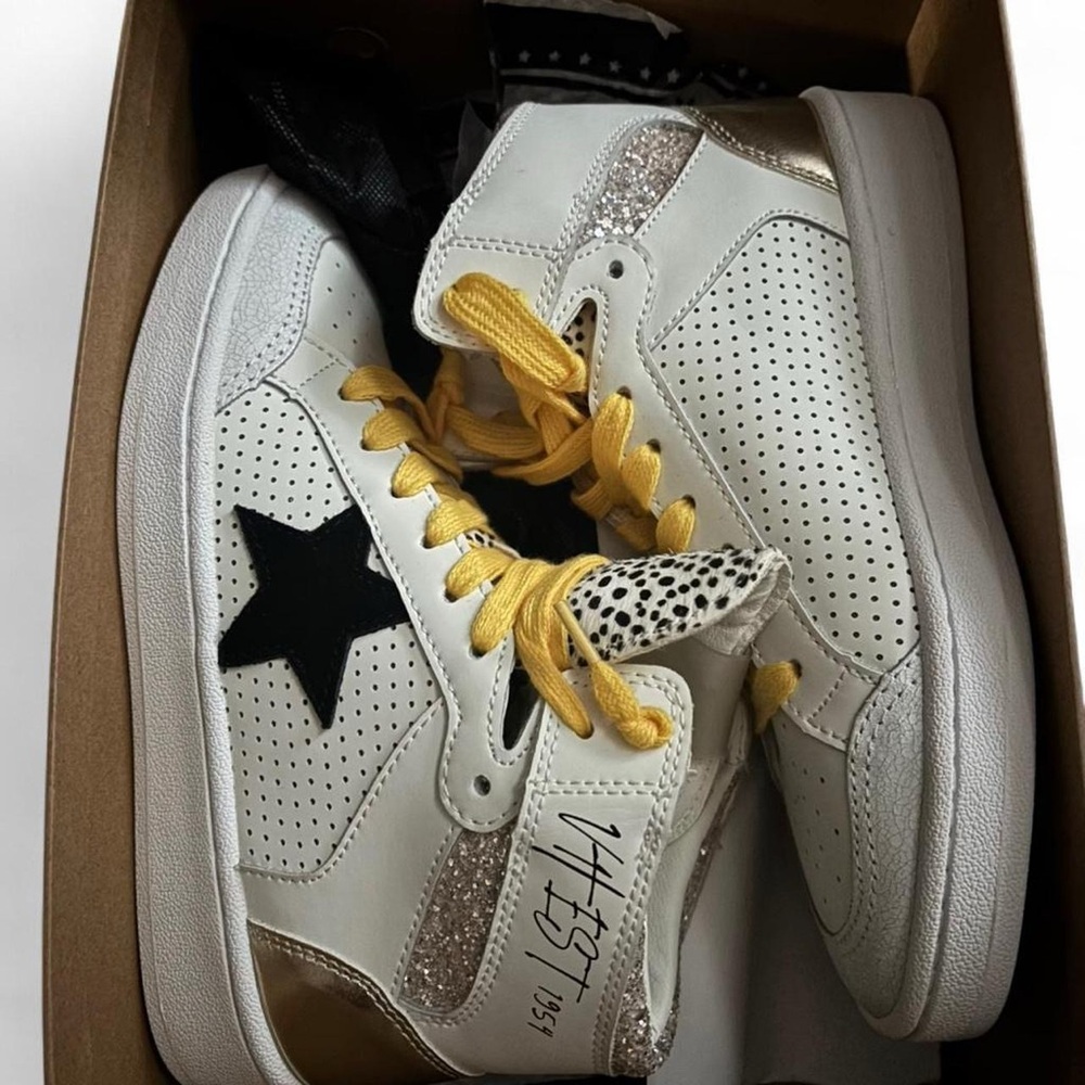 Vintage Havana Thalia High Top Sneakers White Black Star Yellow Laces Size 6.5 - Picture 8 of 8